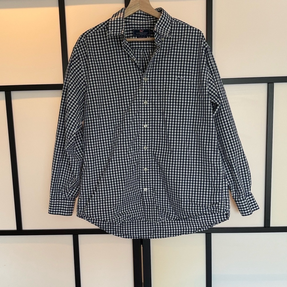 Vineyard Vines Gingham blue‎ white Tucker shirt. Men’s Large